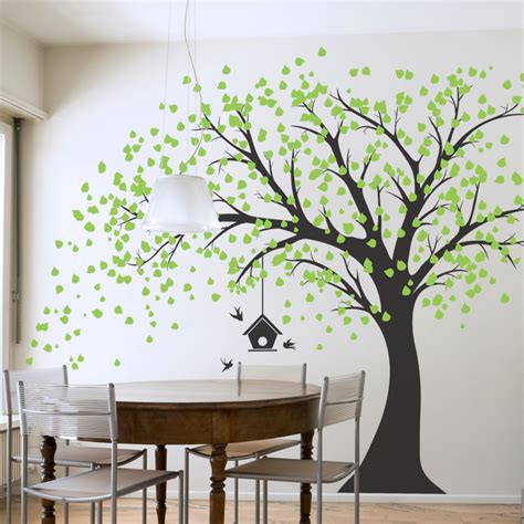 Large Windy Tree With Birdhouse Wall Decal