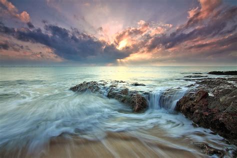 Beach Sea Dawn Dusk Landscape Ocean Rocks Sunlight Hd Nature 4k Wallpapers Images