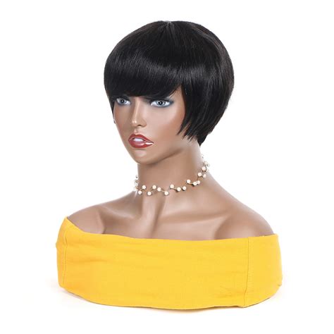 Short Straight Wig With Bangs Pixie Cut Wig Human Hair Wigs Etsy