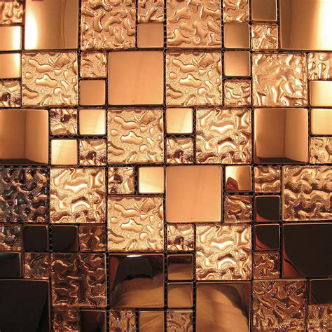 Copper Metal Pattern Textured Glass Mosaic Tile Backsplash Contemporary Mosaic Tile By