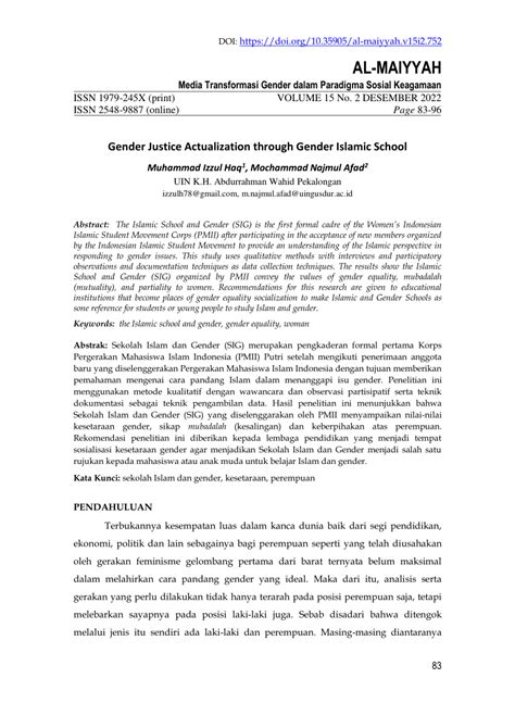 pdf gender justice actualization through gender islamic school