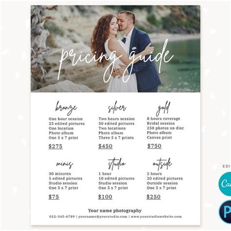 Pricing Guide Template For Photographers Photography Pricing Etsy
