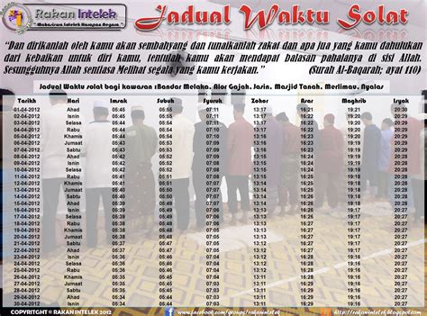 Jadual waktu solat #1  PERSATUAN RAKAN INTELEK