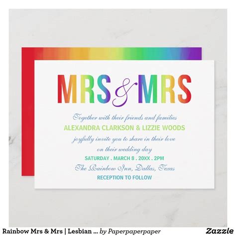 rainbow mrs and mrs lesbian wedding invitation zazzle lesbian wedding invitations wedding