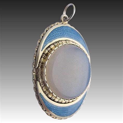 Antique Victorian 925 Sterling Silver Pendant Light Blue Enamel Art