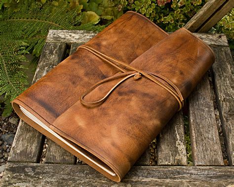 A4 Large Distressed Brown Leather Wrap Travel Journal Wraparound Cove