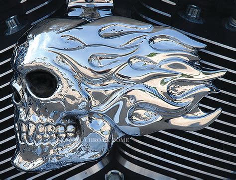 Harley Horn Covers Flaming Skull Chrome Dome Motorcycle Products