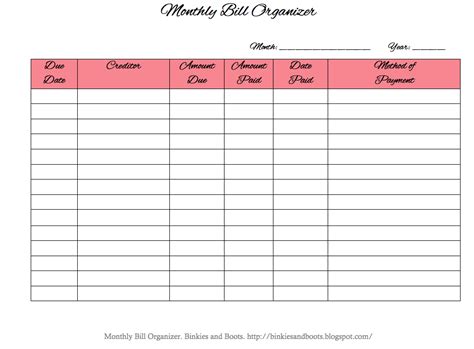 Save all the information in this accessible bill tracker template to keep your bills organized. Free Printable Monthly Bill Organizer | Monthly bill ...