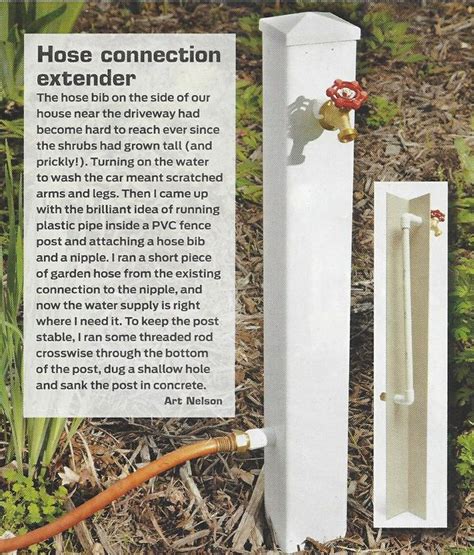 Moves hose bibs from behind plants and shrubs and places faucet in a more convenient, easy to reach location. Hose connection extender | Garden | Pinterest