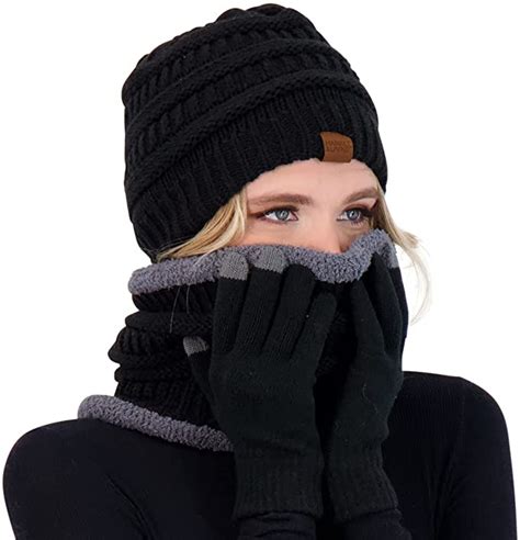 Winter Hat Scarf And Gloves Set For Women Knit Beanie Winter Gloves And Scarves Cold Weather