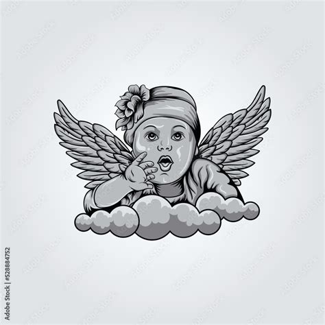 Cute Baby Angel On Clouds Illustration Stock Vector Adobe Stock