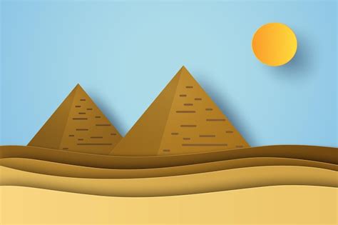 Premium Vector Desert Landscape With Egyptian Pyramids In Paper Art Style