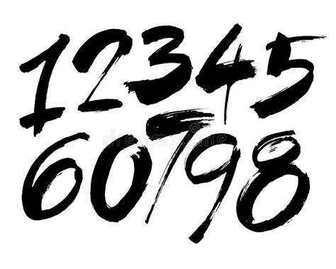 Vector Set Of Calligraphic Acrylic Or Ink Numbers Brush Lettering
