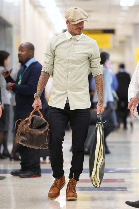 David Beckham Wearing Red Wing Heritage Moc 6 Boots And Stetson Newsboy