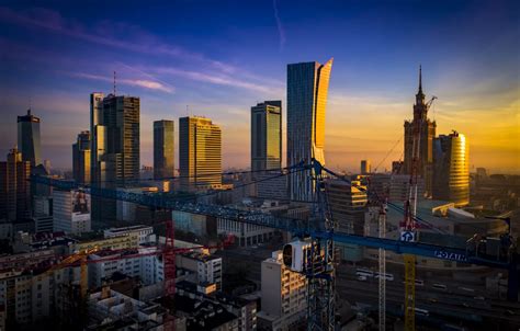 Wallpaper Night Skyscrapers Poland Warsaw Images For Desktop