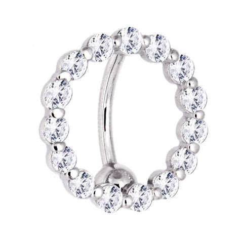 Solid 14kt White Gold Reverse Zirconia Circle Belly Ring Gold Belly
