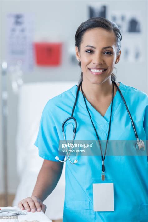 Portrait Of Beautiful African American Nurse High Res Stock Photo