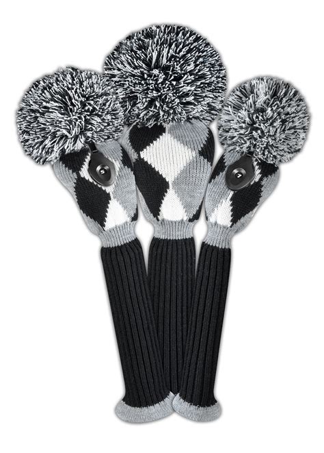 Just4golf Knitted Golf Head Cover Diamond Gray Black And White Set