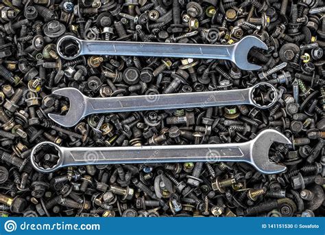 Flat Lay Metal Wrenches Stock Photo Image Of Equipment 141151530