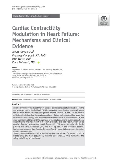 Cardiac Contractility Modulation In Heart Failure Mechanisms And