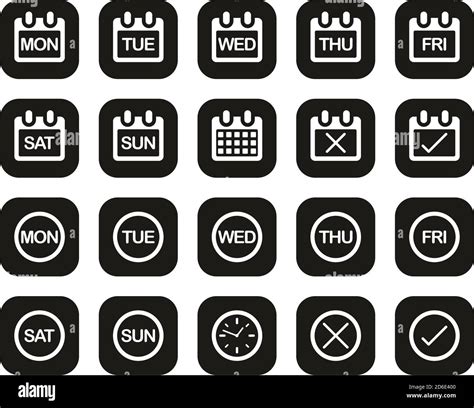 Days Of The Week Icons White On Black Flat Design Set Big Stock Vector