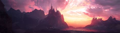 Wallpaper Dual Monitors Castle Landscape 5120x1440 Righthandzero 1845301 Hd Wallpapers