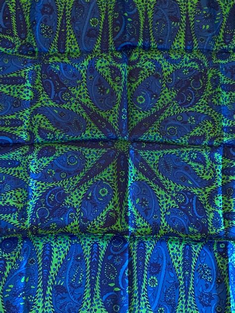 Richard Allan Silk Scarf Green Blue Paisley Vintage Etsy Blue Paisley Silk Scarf Silk