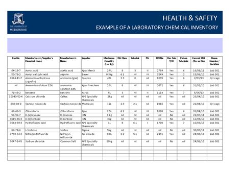 Chemical Inventory Template Excel Doctemplates