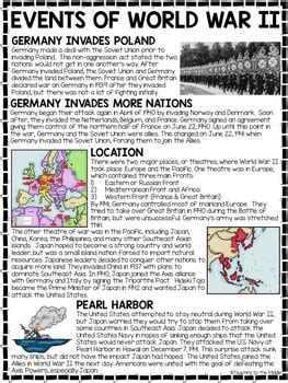These ww2 worksheets for kids will encourage them to do a series of activities to learn about the second world war. World War 2- Events-Reading Comprehension Worksheet ...