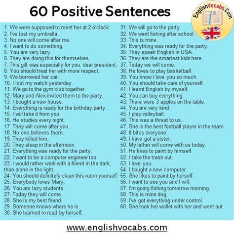 60 Examples Of Positive Sentences Examples English Vocabs