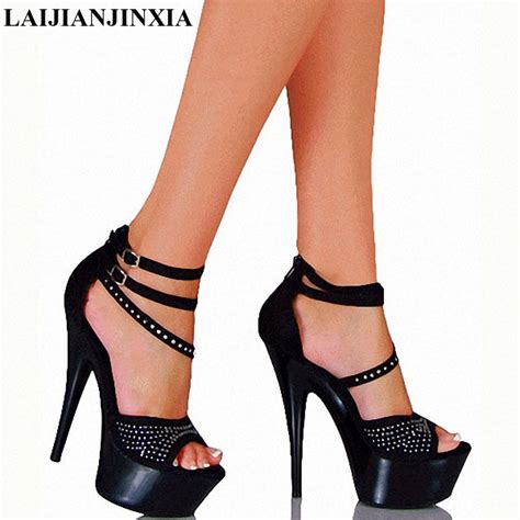 Laijianjinxia 15cm Ultra High Heels Sandals Rivets Open Toe Cover Heel Temptation Shoes 6 Inch