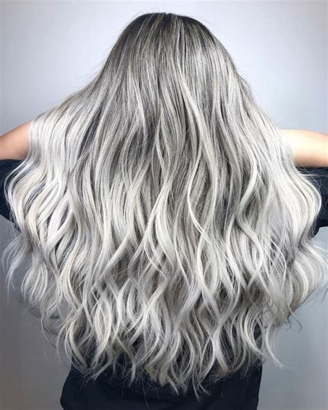 Long Wavy Silver Balayage Hair Gray Balayage Grey Hair Wig Silver