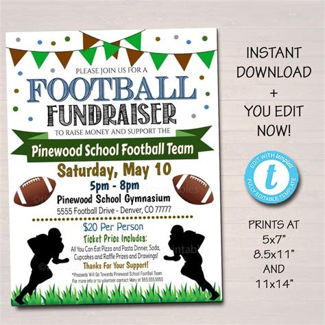 Editable Football Fundraiser Flyer Printable Pta Pto Flyer School