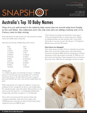 Fillable Online Australias Top Baby Names Fax Email Print Pdffiller