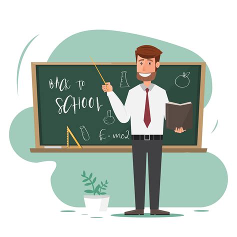Male Teacher With Pointer On Lesson At Blackboard In Classroom 426771 Vector Art At Vecteezy