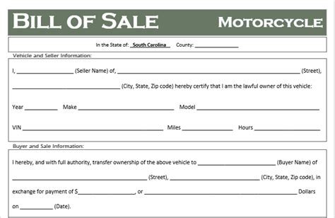 Free South Carolina Motorcycle Bill Of Sale Template Off Road Freedom