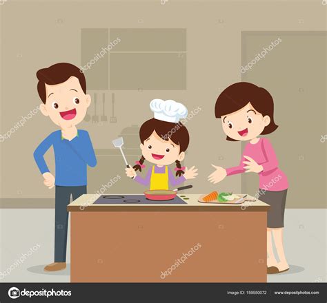 Familia E Hija Cocinando Vector Gráfico Vectorial