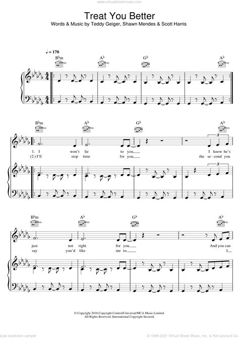 Mendes Treat You Better Sheet Music For Voice Piano Or Guitar