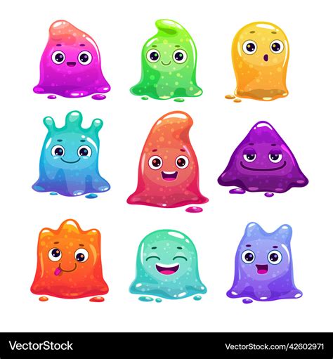 Little Cute Cartoon Slimes Slime Monsters Vector Image