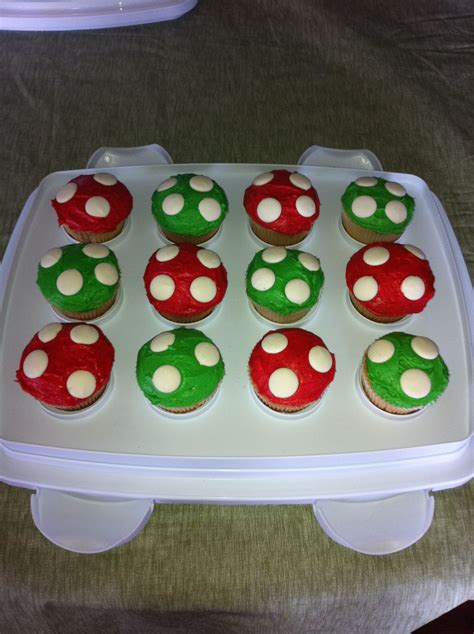 It's the right time to surprise your friends with your unique cookies or. Another pic of the Super Mario Mushroom cupcakes I made for Ethan's Birthday | Mushroom cupcakes ...