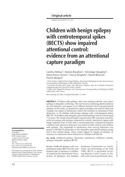 Pdf Children With Benign Epilepsy With Centrotemporal Spikes Bects