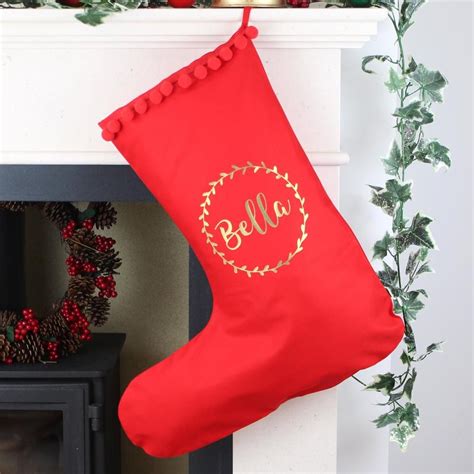 Personalised Christmas Stocking With Gold Wreathchristmas Betty