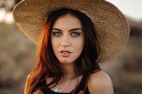 Wallpaper Face Women Model Blue Eyes Brunette Hat Hair Aurela Skandaj Person Skin