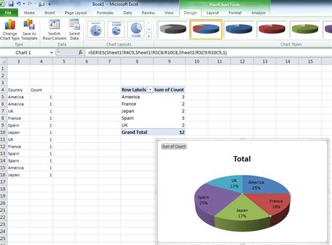 We can choose recommended charts option from the charts section to choose the desired chart type or we can choose from the different given chart buttons. Create a pie chart from distinct values in one column by ...