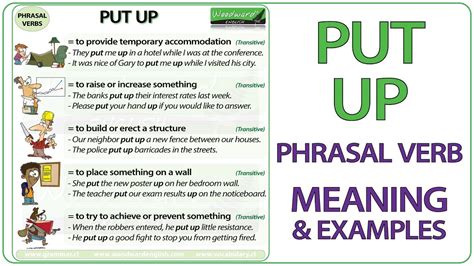 Put Up Phrasal Verb Meaning And Examples In English Youtube