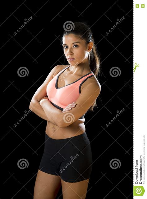 Latin Sport Woman Posing In Fierce And Badass Face Expression With Fit Slim Body Stock Image