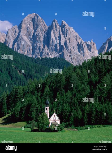 Dolomites Mountains Dolomiti And St Giovanni Church Villnoss Val Di