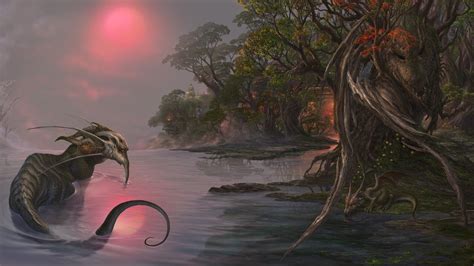 2560x1080 Resolution Black Creature On Body Of Water Near Trees