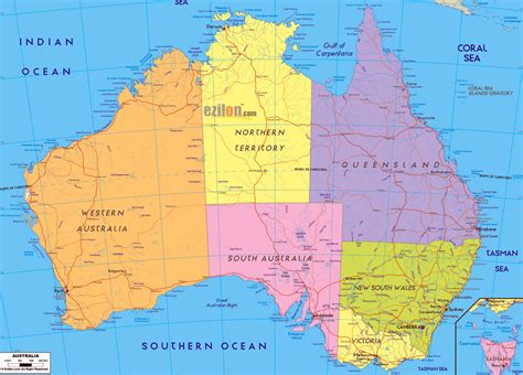Political And Administrative Map Of Australia With Roads Railroads The Best Porn Website