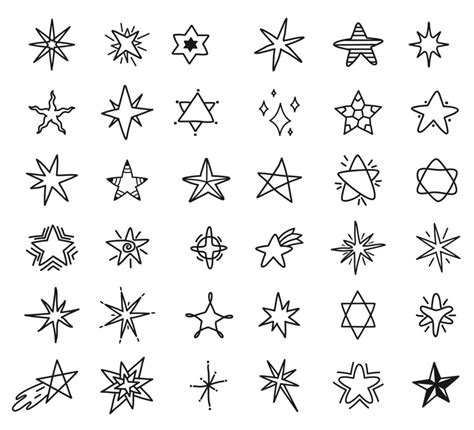 Hand Drawn Stars Doodle Cute Star Sketch Drawing Shooting Stars And